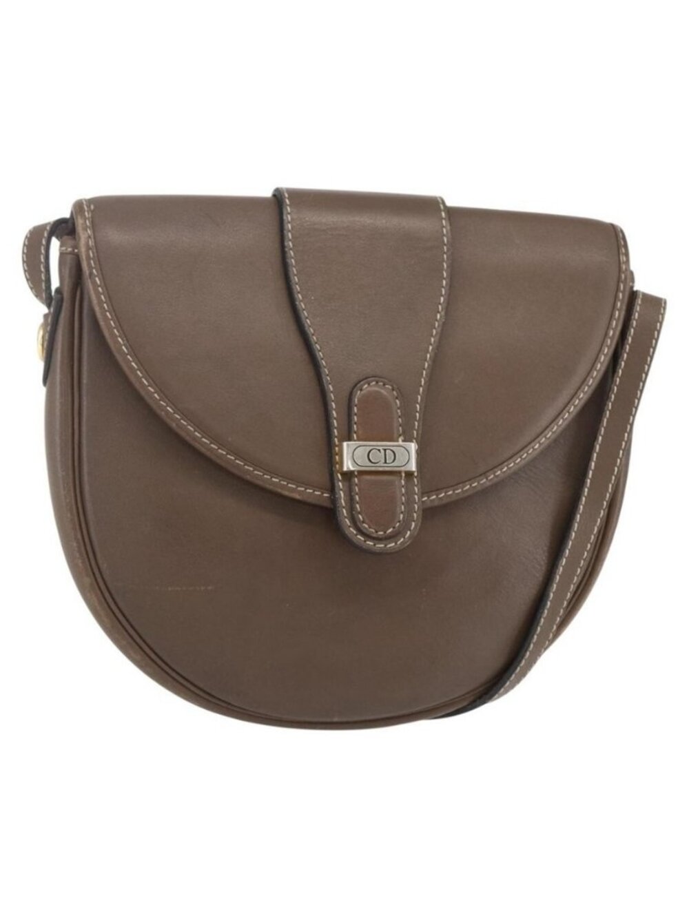 Authentic Christian Dior Shoulder Bag Leather Brown Gold